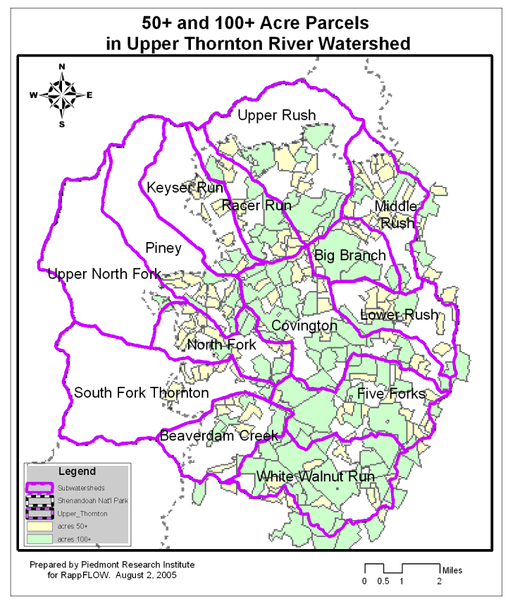 Upper Thornton Subwatershed parcel sizes